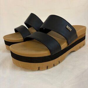 Reef Cushion Banded Horizon 2.5 Black Banded Platform Slides Women's Size 7